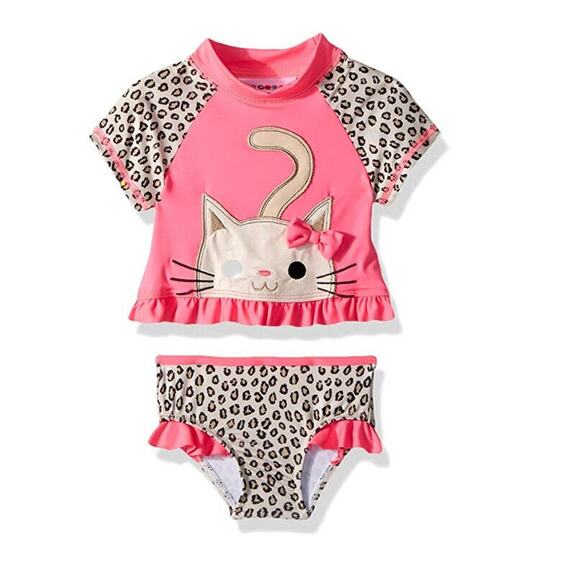 Wippette Cheetah Rash Guard 2 Piece Swim Set Pink Size 24 Months - Picture 1 of 2
